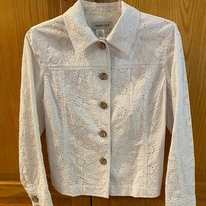 COLDWATER CREEK White Floral Eyelet Cotton Jacket. Size: Petite Small; Like-New